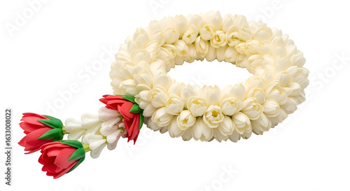 Jasmine Garland Displays Beautifully with Red Flowers on Transparent Background, Floral Design, Isolated