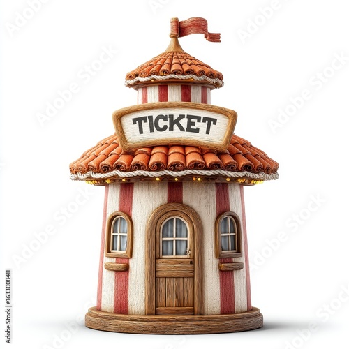 Whimsical Red and White Striped Ticket Booth Illustration