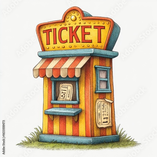 Wallpaper Mural Whimsical Retro Ticket Booth Illustration Torontodigital.ca