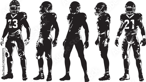 Dynamic football players showcase athletic power and teamwork spirit