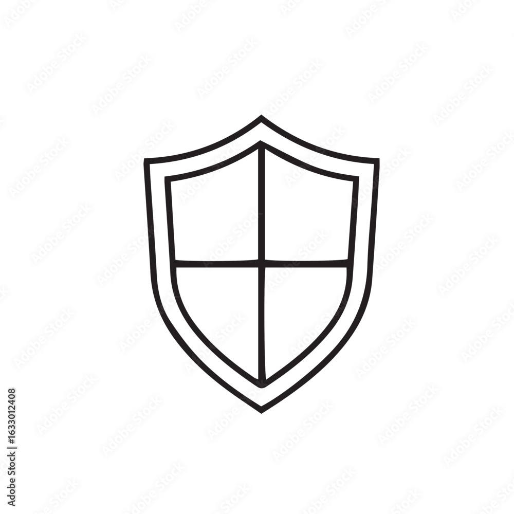 Shield line art icon, a symbol of security, defense, and protection. Simple black and white vector graphic of a heraldic emblem. Shield line art icon, a symbol of security, defense, and protection. Simple black and white vector graphic of a heraldic emblem.