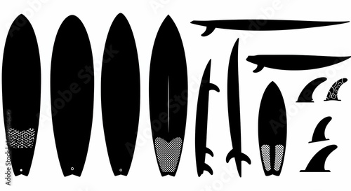 Wallpaper Mural Silhouetted Surfboards and Fins in Black and White, Isolated on White Background Torontodigital.ca