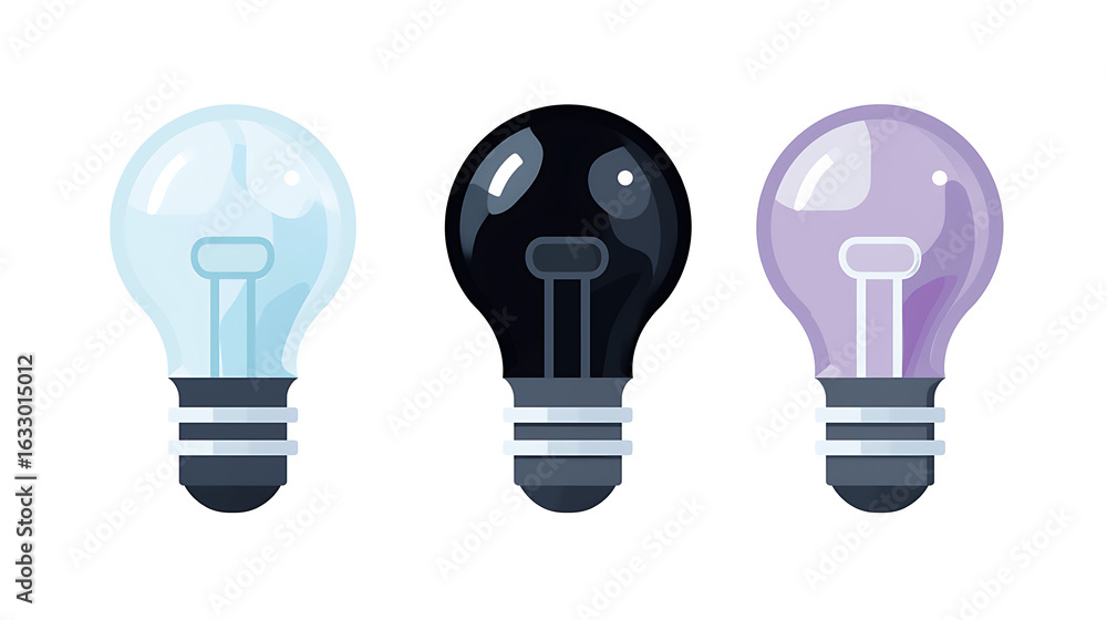 Colorful Modern Light Bulbs Design Illustration with Black and Purple Digital Art Featuring Energy, Creativity, and Innovation in Ambient Lighting Solutions Colorful Modern Light Bulbs Design Illustration with Black and Purple Digital Art Featuring Energy, Creativity, and Innovation in Ambient Lighting Solutions