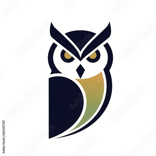logo of a unique, abstract, geometric owl that symbolizes wisdom, vigilance, and intelligence.  sleek, minimal, sci-fi,  steampunk, clean, brand, branding, bird, cyber owl, robotic owl, digital owl