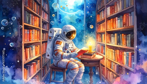 Astronaut reading in a space library (1)
