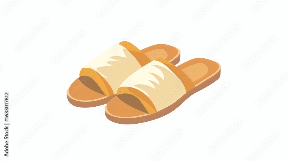 Obraz premium Cartoon illustration of a pair of light beige and tan-colored flip-flops