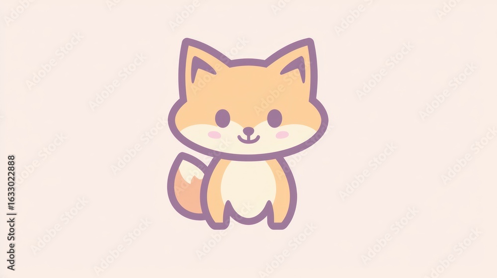 Obraz premium Cute cartoon fox, pastel colors, simple design, digital art, for kids, or social media, background