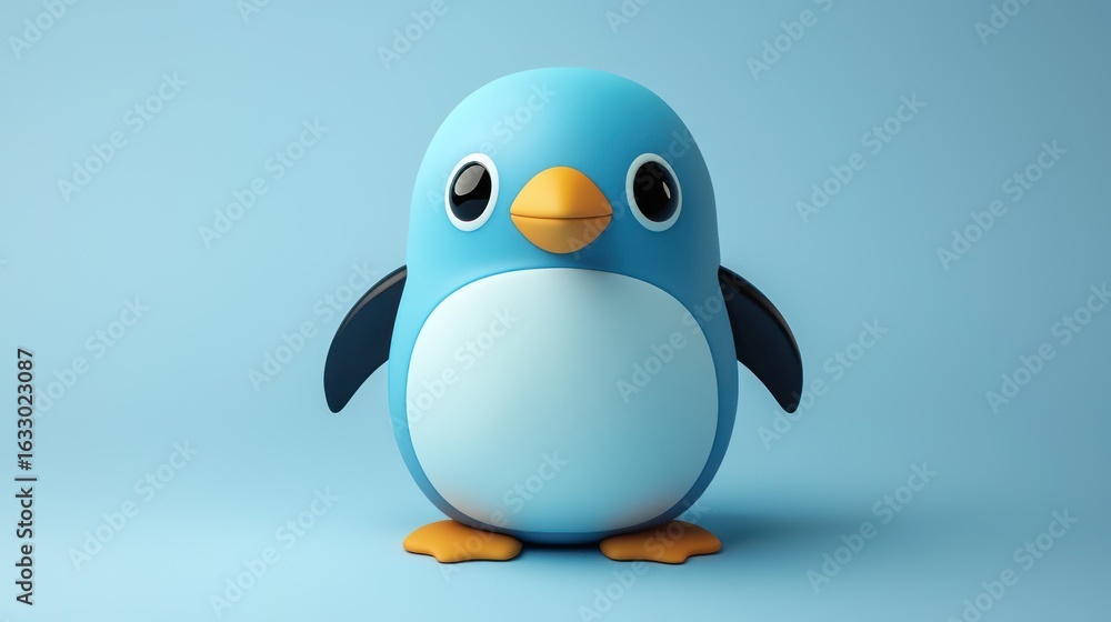 Fototapeta premium Cute cartoon penguin on light blue background. Possible use Children's book illustration
