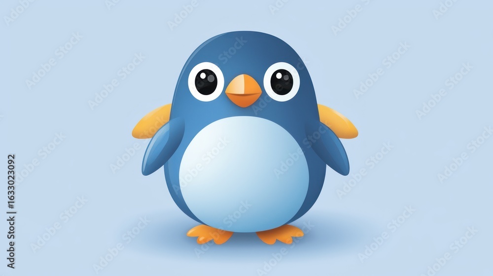 Obraz premium Cute cartoon penguin illustration, simple background, child's book, or social media use