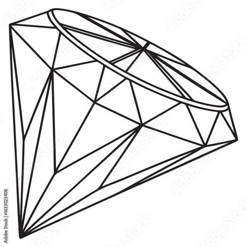 Detailed outline drawing of a sparkling brilliant cut diamond gemstone showing its facets and geometric structure