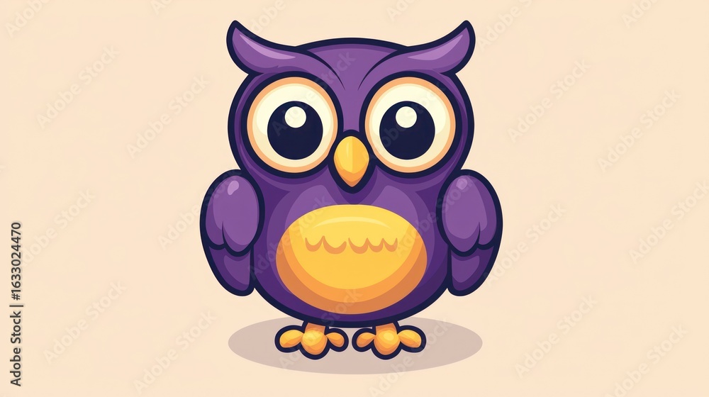 Fototapeta premium Cute cartoon owl, whimsical, simple design, for children's media, or education
