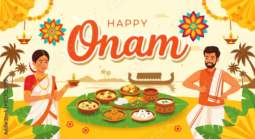 Happy Onam Festival Poster banner Flyer Design Vector illustration