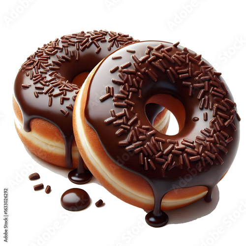 Two chocolate donuts isolated on white background