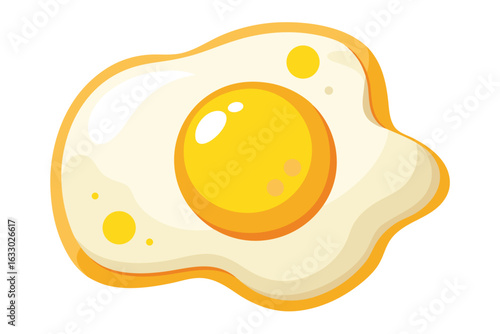 Cartoon illustration of a single fried egg with a bright yellow yolk and white albumen