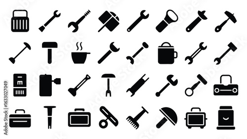 Vector art of set of different hand tools for repair and construction isolated on white background