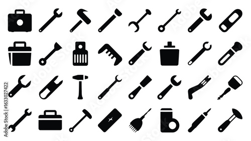 Vector art of collection of various hand tools isolated on white background for repair and construction work