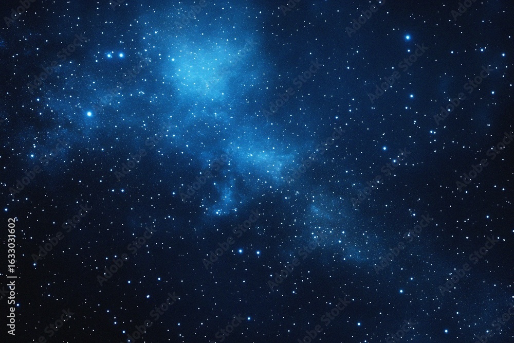 Obraz premium Starry sky background, blue night sky full of stars, glowing stars in the dark space, starry background, dark night, stars in the distance, starlight, dark background with a blue glow, night sky. 