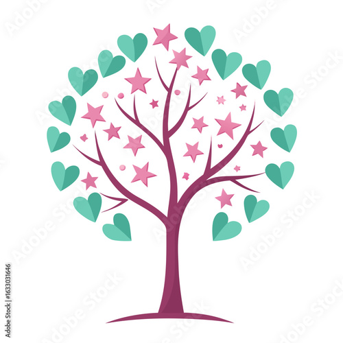Glowing Heart-Shaped Tree with Star Leaves Vector, Gratitude and Growth Symbol
