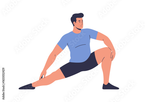 Man Stretching Legs in Athletic Pose Fitness Exercise Illustration.