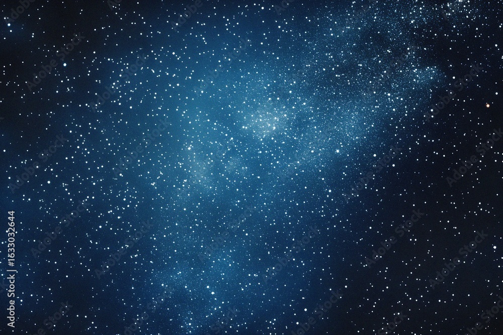 Fototapeta premium Starry sky background, blue night sky full of stars, glowing stars in the dark space, starry background, dark night, stars in the distance, starlight, dark background with a blue glow, night sky. 