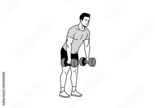 Man Performing Dumbbell Romanian Deadlift Exercise.