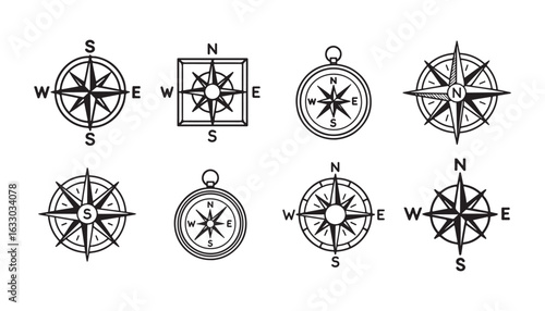 Collection of compass vector illustrations