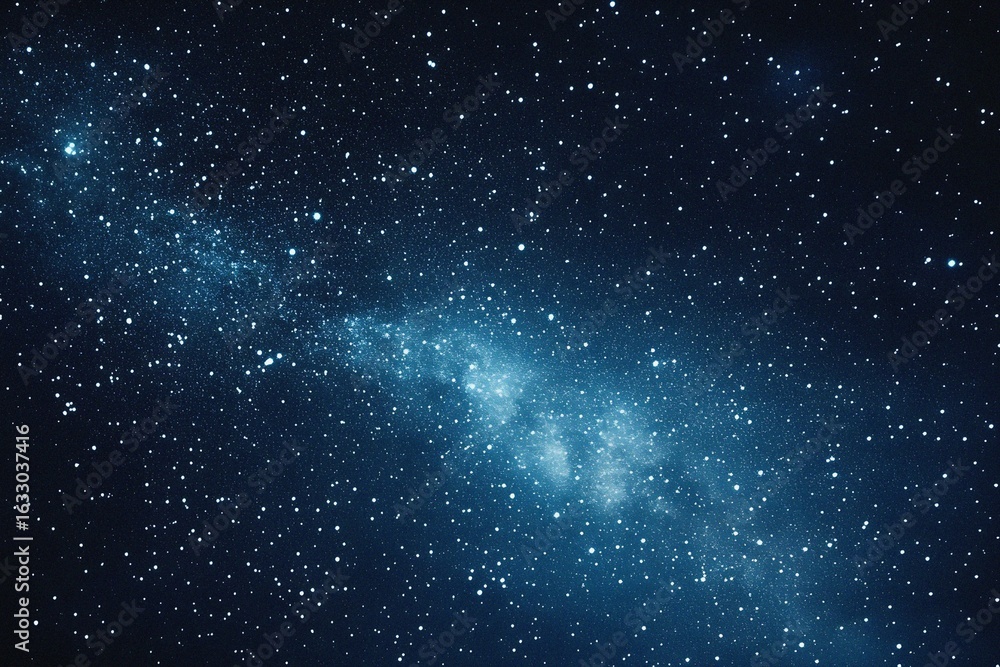 Obraz premium Starry sky background, blue night sky full of stars, glowing stars in the dark space, starry background, dark night, stars in the distance, starlight, dark background with a blue glow, night sky. 
