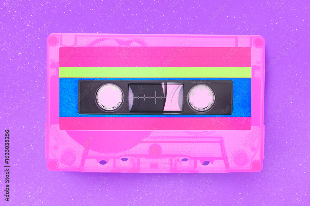 Fototapeta premium Pink cassette tape, retro funky design