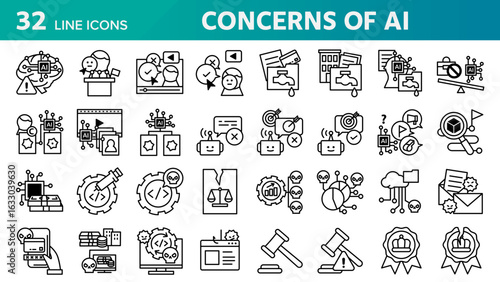 A collection of 32 icons representing concerns about generative AI.