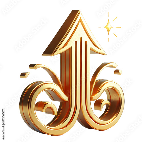 rising gold arrow 3d render icon isolated on white background