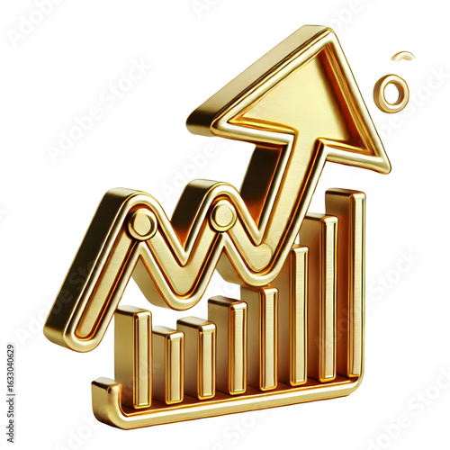 rising gold arrow 3d render icon isolated on white background