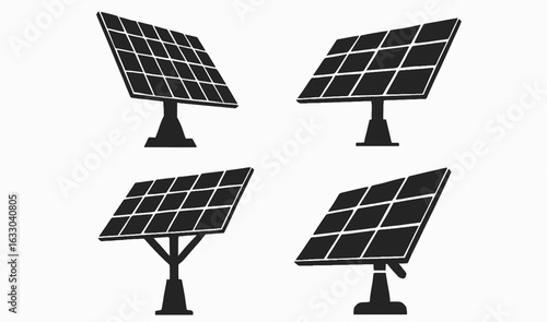 Solar Tracker Systems at Different Angles Silhouettes Vector Set