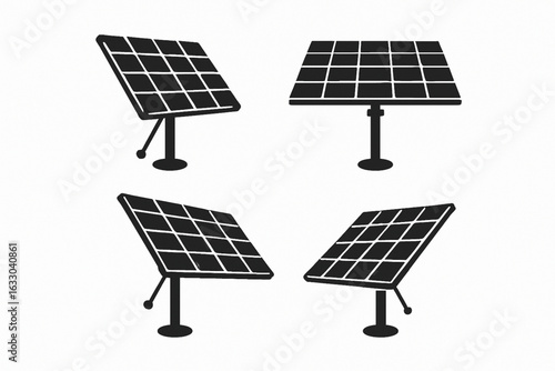 Solar Tracker Systems at Different Angles Silhouettes Vector Set