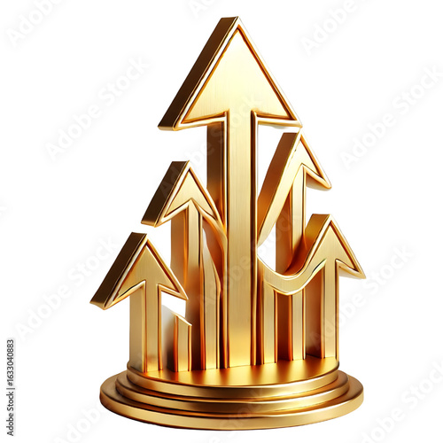 rising gold arrow 3d render icon isolated on white background