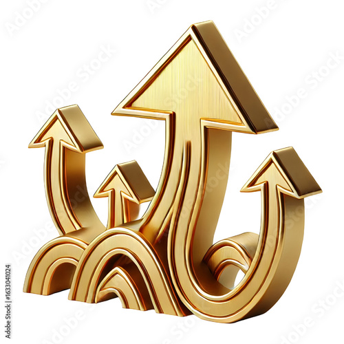 rising gold arrow 3d render icon isolated on white background