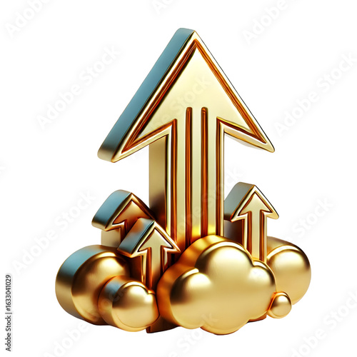 rising gold arrow 3d render icon isolated on white background