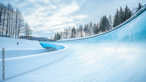 A picturesque snowy landscape sets the scene for bobsleigh adventures. 