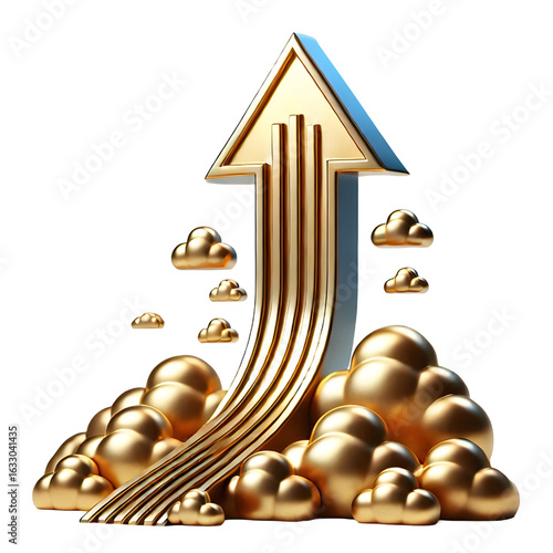 rising gold arrow 3d render icon isolated on white background