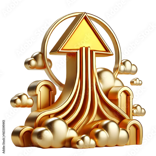 rising gold arrow 3d render icon isolated on white background