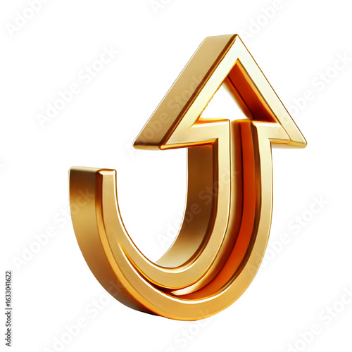 rising gold arrow 3d render icon isolated on white background