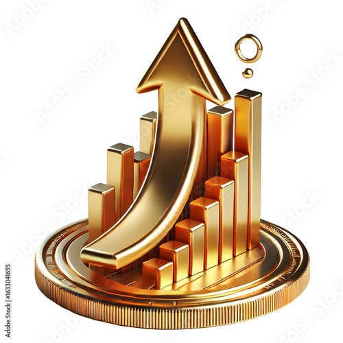 rising gold arrow 3d render icon isolated on white background