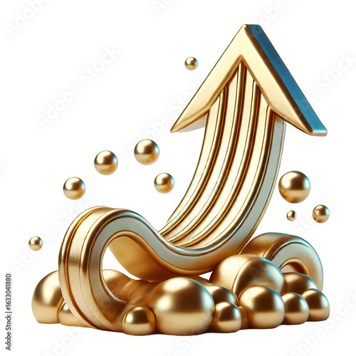 rising gold arrow 3d render icon isolated on white background