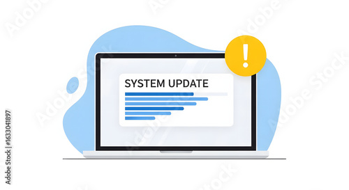 Laptop Screen with a System Update Notification: A Warning to Install New Software for Improved Performance and Security