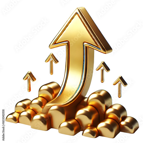 rising gold arrow 3d render icon isolated on white background