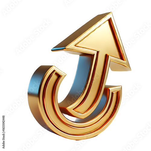 rising gold arrow 3d render icon isolated on white background
