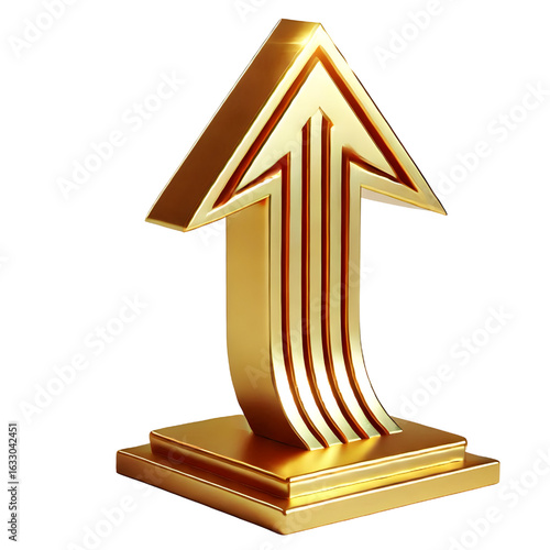 rising gold arrow 3d render icon isolated on white background