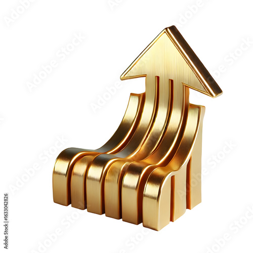 rising gold arrow 3d render icon isolated on white background