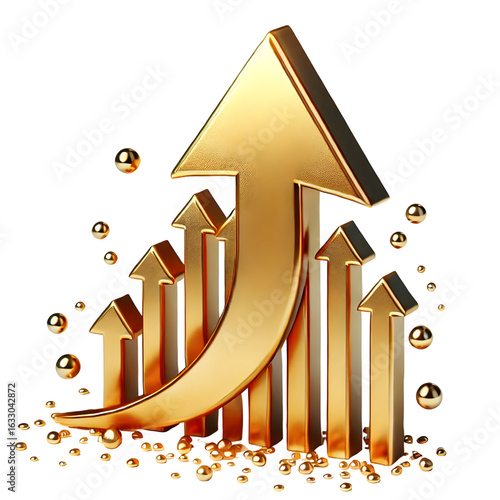 rising gold arrow 3d render icon isolated on white background