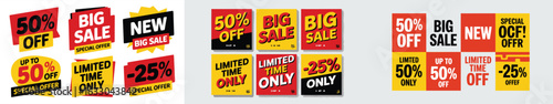 Promotional Banners and Badges Featuring Special Offers, Discounts, Big Sales, and Limited Time Deals