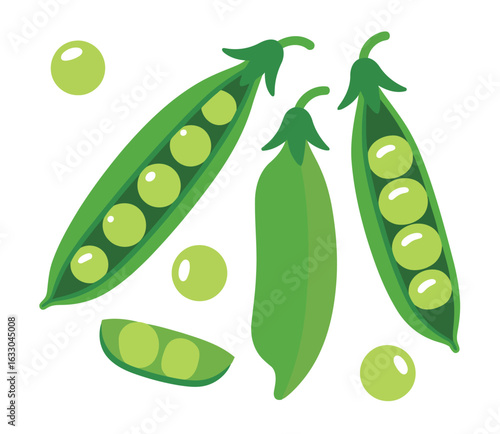 Fresh green peas in pods and loose illustration food